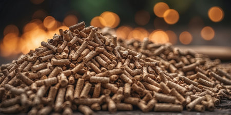 AI Generated. stanck of biomanss wood pellets pile annd woodpile on banckgroundの素材