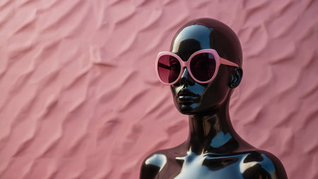 AI Generated. Mannequin wearing black sunglasses on pink backgroundの素材