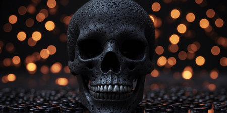 AI Generated. skull composed of numbers with bit effect black backgroundの素材