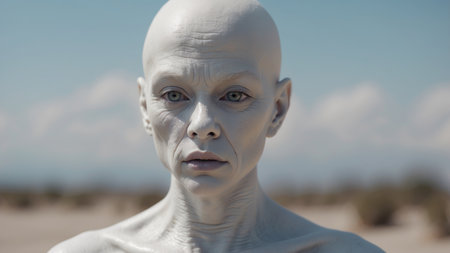 AI Generated. a white alien figure with a white face and a white bodyの素材