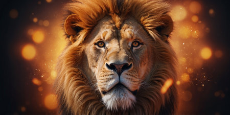 AI Generated. Fierce Flaming Polygonal Lion in Geometric Art Styleの素材