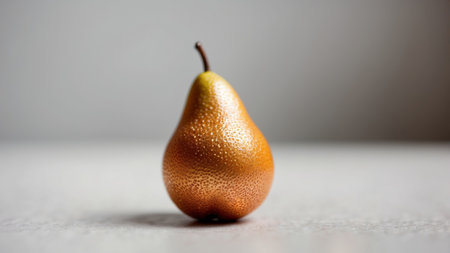 AI Generated. A Single Metallic Pear on a White Surfaceの素材