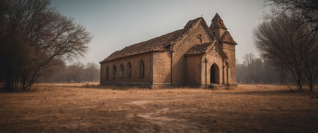AI Generated. A Desolate Church in a Forgotten Villageの素材