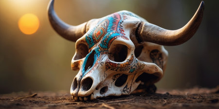 AI Generated. A mystical bovine skull adorned with tribal designsの素材