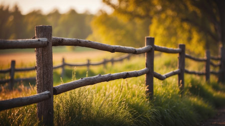 AI Generated. Traditional farm fence rustic wooden postsの素材