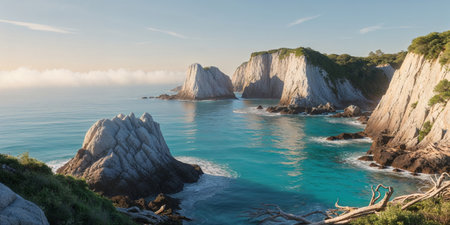 AI Generated. Scenic Coastal Landscape with Rocky Cliffsの素材