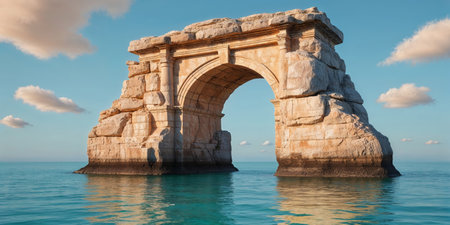 AI Generated. Natural Stone Archway over Turquoise Watersの素材