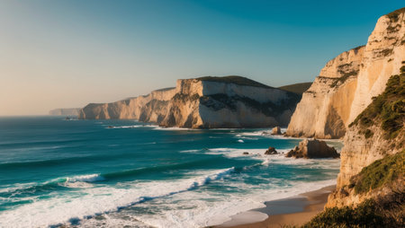 AI Generated. Dramatic coastal cliffs with turquoise sea in Portugalの素材