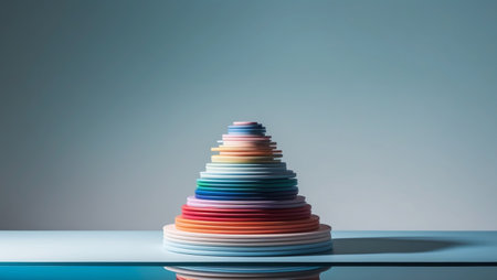 AI Generated. Stack of Colorful Circles on Blue Backgroundの素材