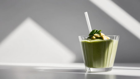 AI Generated. Green Smoothie with Avocado and Spinach on Black Backgroundの素材