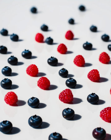 AI Generated. Fresh Blueberries And Raspberries As A Background Healthy Eating Diet And Nutrition Concept Selective Focusの素材