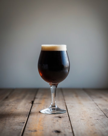 AI Generated. Dark Beer in Glass on Rustic Wooden Backgroundの素材