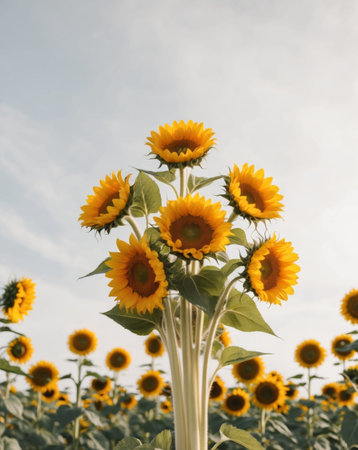 AI Generated. A bouquet of sunflowers surrounded by sunflowersの素材