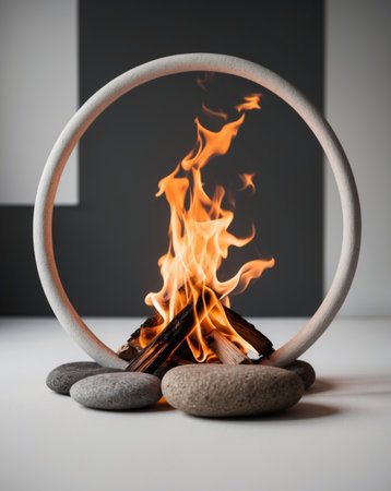 AI Generated. Cozy Campfire with Bright Flames and Stone Ringの素材