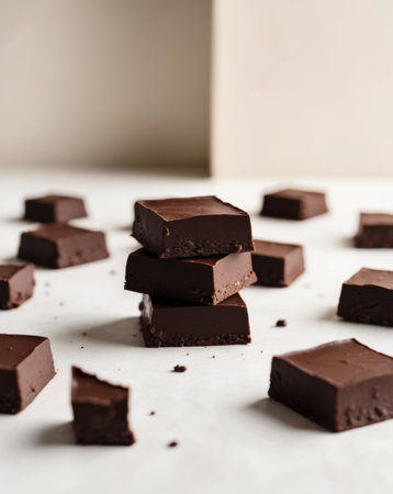AI Generated. Close up of Dark Chocolate Squares with Piecesの素材