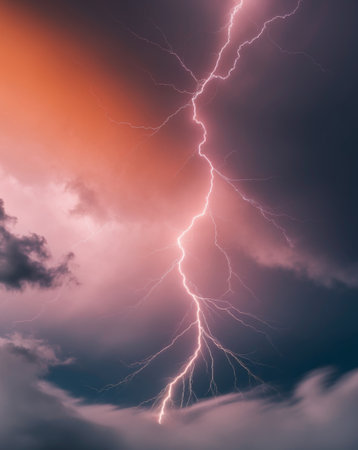 AI Generated. Dramatic Lightning Strike in Colorful Skyの素材
