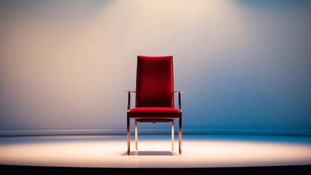 AI Generated. Dreamlike theater stage with designer chair for creative brandingの素材