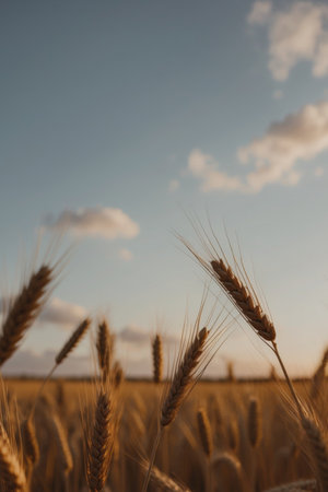 AI Generated. Golden Wheat Field at Sunrise with Soft Cloudsの素材