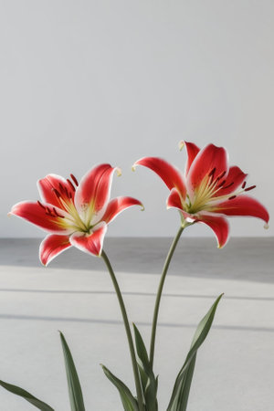 AI Generated. Red Sphere Lily Flowers in an Open Spaceの素材