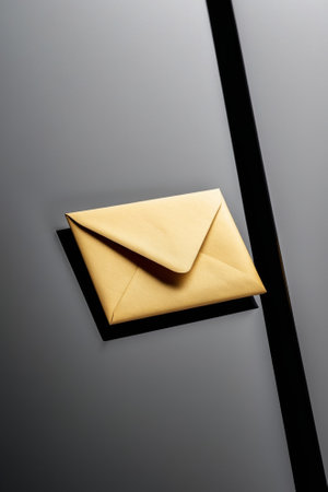 AI Generated. The gold envelope contrasts with the black reflective surfaceの素材