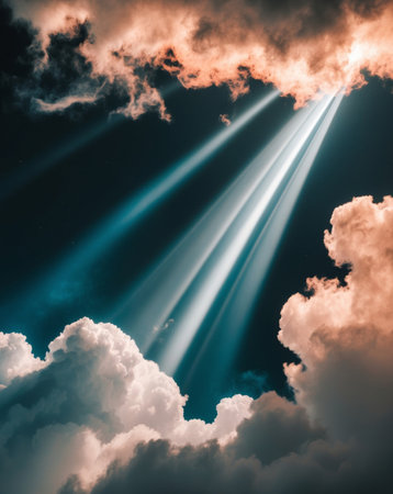 AI Generated. Fiery clouds illuminated by cosmic light in a dramatic celestial displayの素材