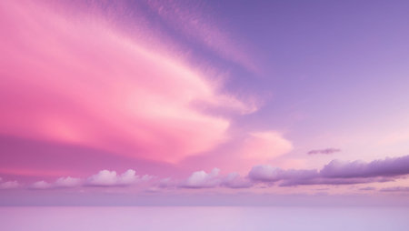 AI Generated. Pink and Purple Sky with Fluffy Clouds Backgroundの素材