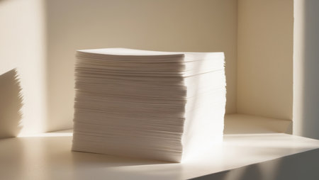AI Generated. Stacked Blank Pages in Soft Natural Lightの素材