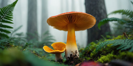 AI Generated. Vibrant Mushroom in Lush Forest Environmentの素材