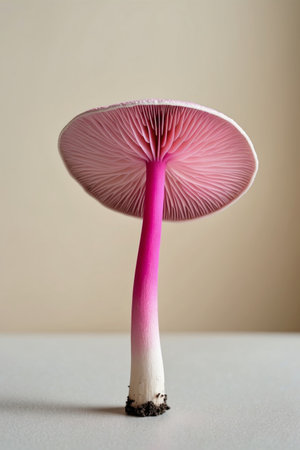 AI Generated. A pink and white mushroom with delicate gills on the stemの素材