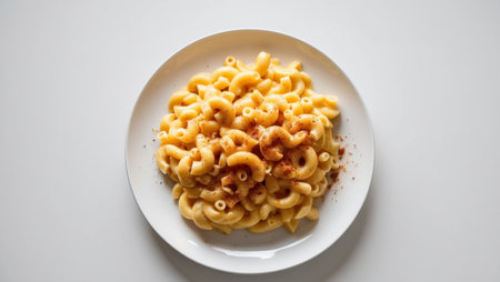 AI Generated. Close up of a plate of macaroni and cheeseの素材