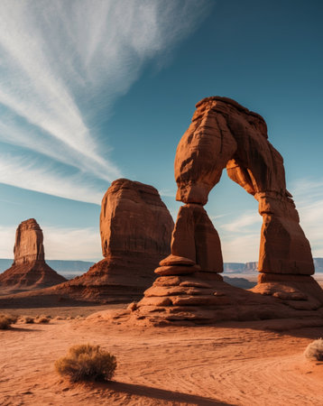 AI Generated. Silhouettes of Tall Rock Formations in a Desert Landscapeの素材