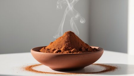 AI Generated. Steaming Cinnamon and Cocoa Powder in a Clay Bowlの素材