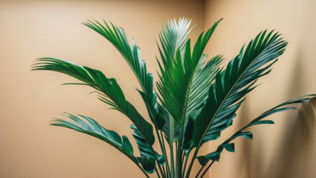 AI Generated. Tropical Palm Leaves on Beige Wall Backgroundの素材