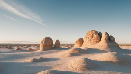 AI Generated. Unique rocky formations under a bright sky at midday in a vast landscapeの素材