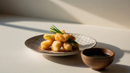 AI Generated. vegetable tempura with soy dipping sauceの素材