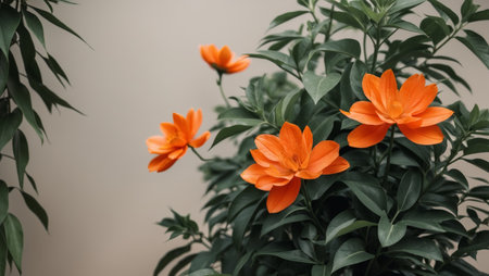 AI Generated. Vibrant Orange Flowers with Green Foliageの素材