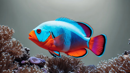 AI Generated. Vibrant Orange Fish in Colorful Coral Reefの素材