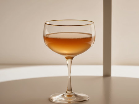 AI Generated. Warm and Inviting Golden Liquor in a Glowing Glassの素材