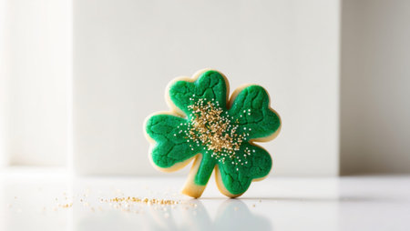 AI Generated. Green Shamrock Cookie with Gold Sprinklesの素材