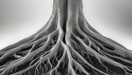 AI Generated. Intricate Roots of a Tree Beneath the Soilの素材