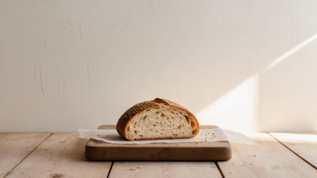 AI Generated. Freshly Baked Artisan Bread Slice on Tableの素材