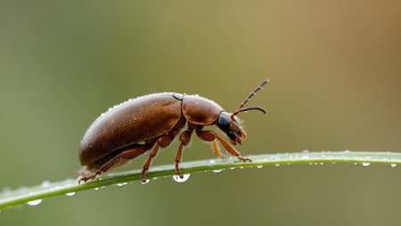 AI Generated. Small Brown Beetle Balancing on Grass in Natural Lightの素材