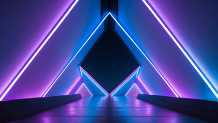 AI Generated. Blue and Purple Neon Triangle Light Tunnelの素材