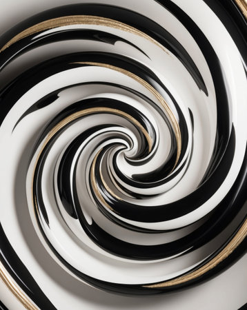 AI Generated. Elegant Black and White Swirl with Gold Accentsの素材