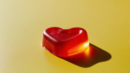 AI Generated. Top view jelly candy in shape of heart on yellow backgroundの素材