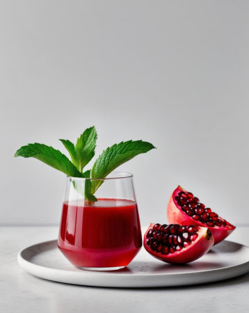 AI Generated. Red juice with pomegranate and mint leaves as garnishの素材