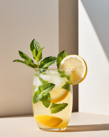 AI Generated. Refreshing Lemonade with Mint and Fresh Lemonsの素材