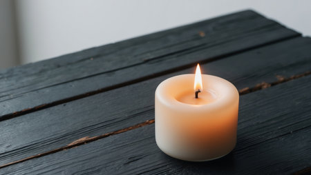 AI Generated. Candlelight in Darkness on Wooden Surfaceの素材