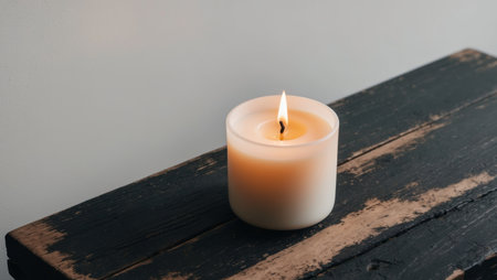 AI Generated. Candlelight in Darkness on Wooden Surfaceの素材