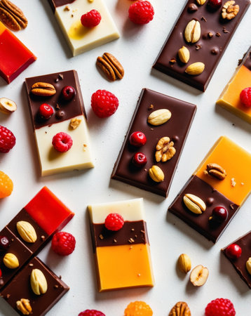 AI Generated. Colorful Chocolate Bars with Nuts and Berriesの素材